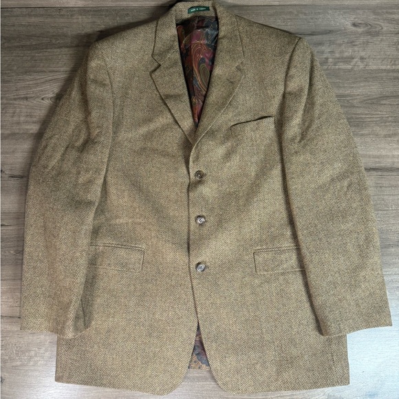 Vintage Lauren Ralph Lauren 100% Wool Mens Y2K 90s Tweed Herringbone Blazer 46L